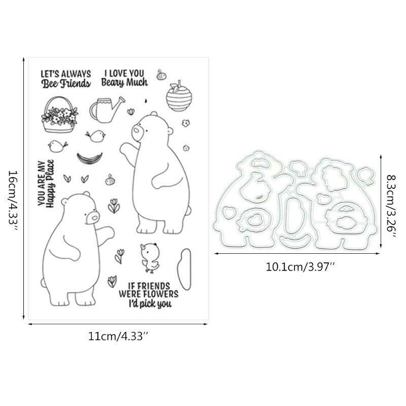 Cute Bear Seal Stamp with Cutting Dies Stencil Set DIY Scrapbooking Embossing