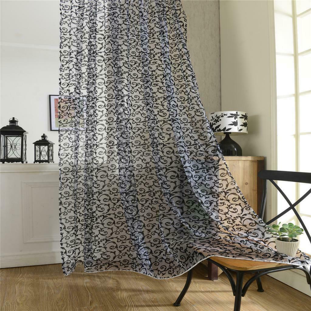 Window Sheer Drape Valance Gauze Curtain Door Curtains Voile 200x250cm Black