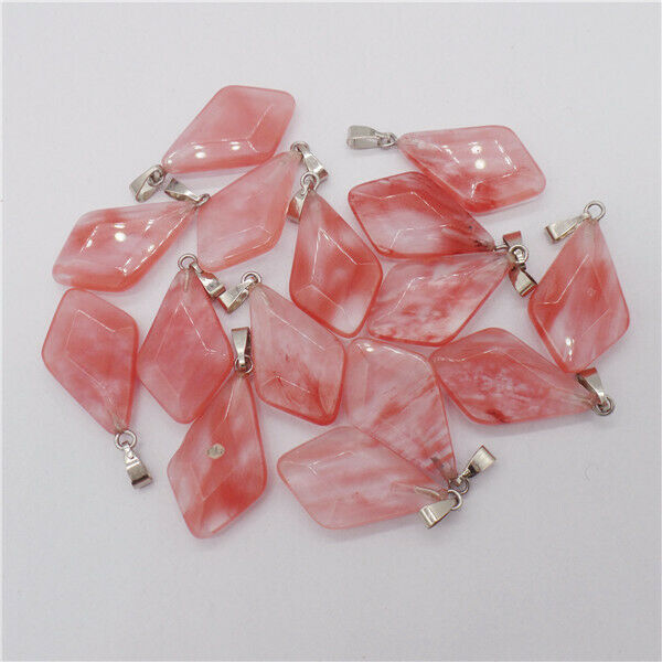 15Pcs 24x15x6mm Red Cherry Quartz Faceted Shield Pendant Bead DIY Jewelry HH9582