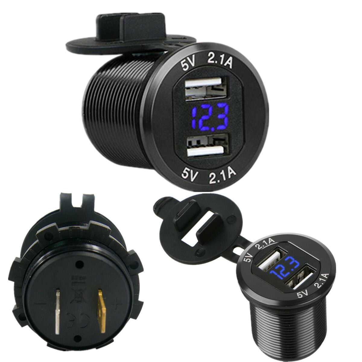 12V Waterproof Dual USB Port 4.2A Car Phone PAD Charger +LED Digital Voltmeter