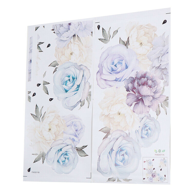 Blue Peony Rose Flowers Wall Stickers for Kids Room Living Room Home Dec.l8