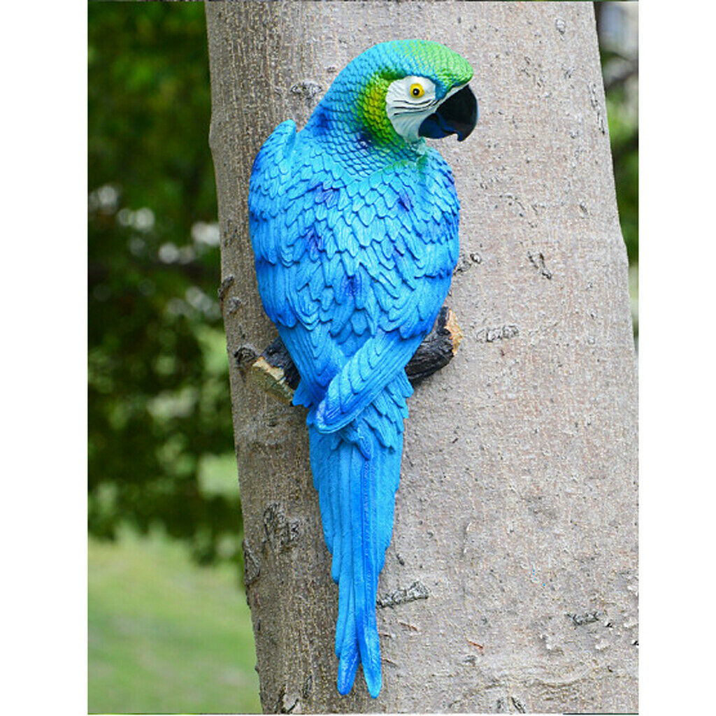 2x True to Nature Bird Ornament Parrot 31cm Blue Look Right & Red Outdoor Patio