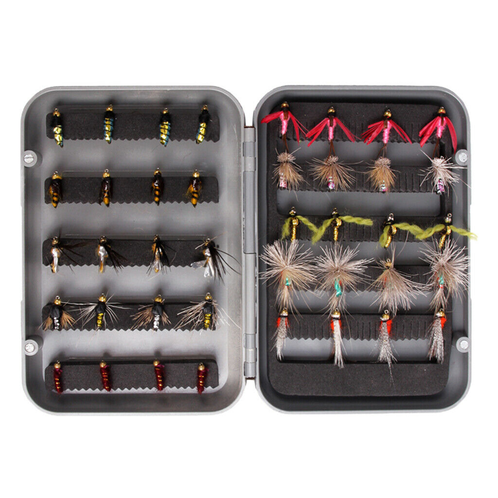 40x Fly Fishing Lures] Hooks with Artificial Wings Simulation Baits w/ Case