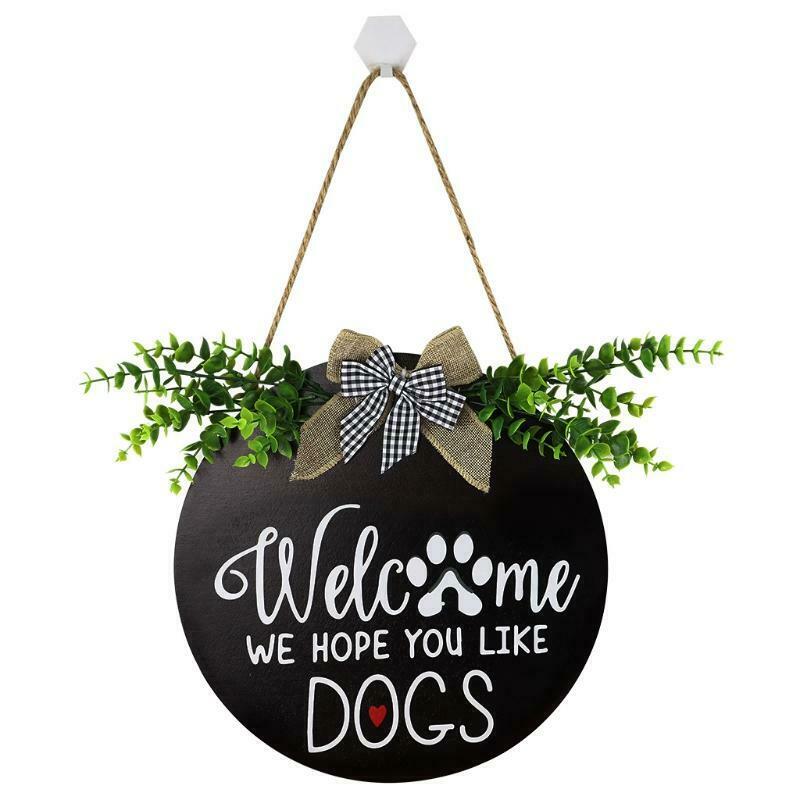 Wreath Sign for Farmhouse Front Porch Decor We Hope You Like Dogs Door Hanging