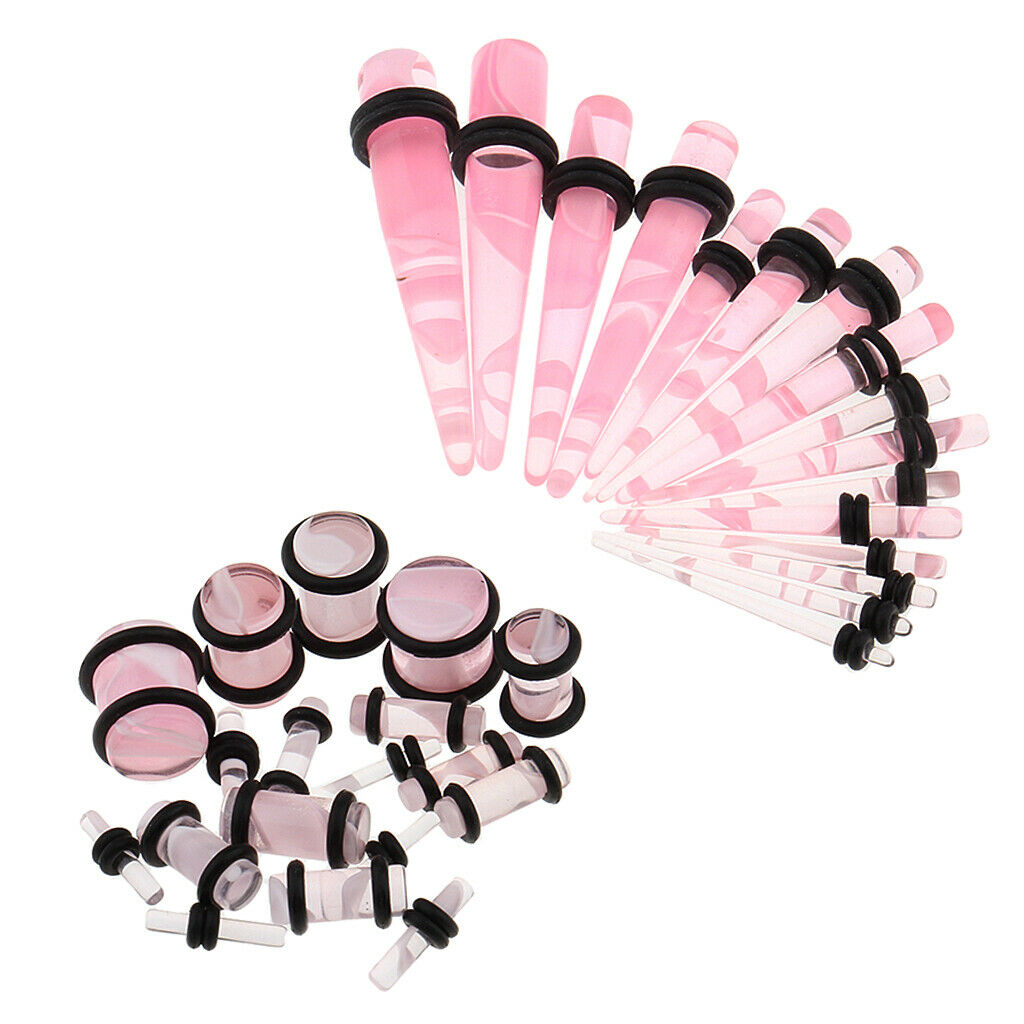 64 Pieces Piercing Ear Gauges Kit Acrylic Tapers and Plugs Double O-rings