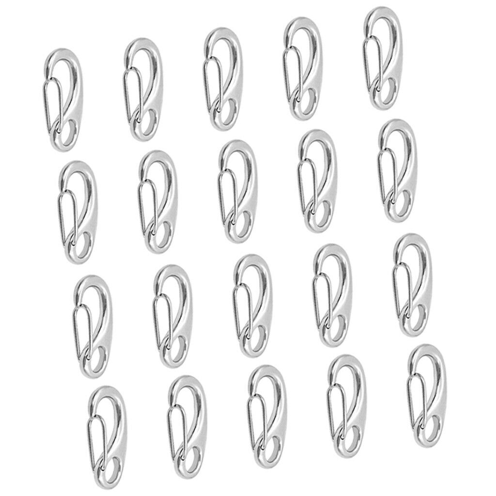 Marine 20pc Stainless Steel Egg Shape Spring Snap Hook Clip Link Quick Carabiner
