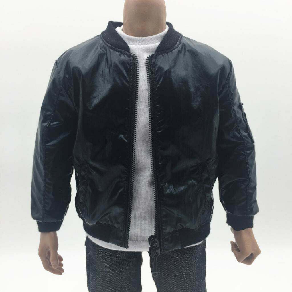 1/6 Scale Faux Leather Long Sleeve Jacket For 12'' Action Figures Black