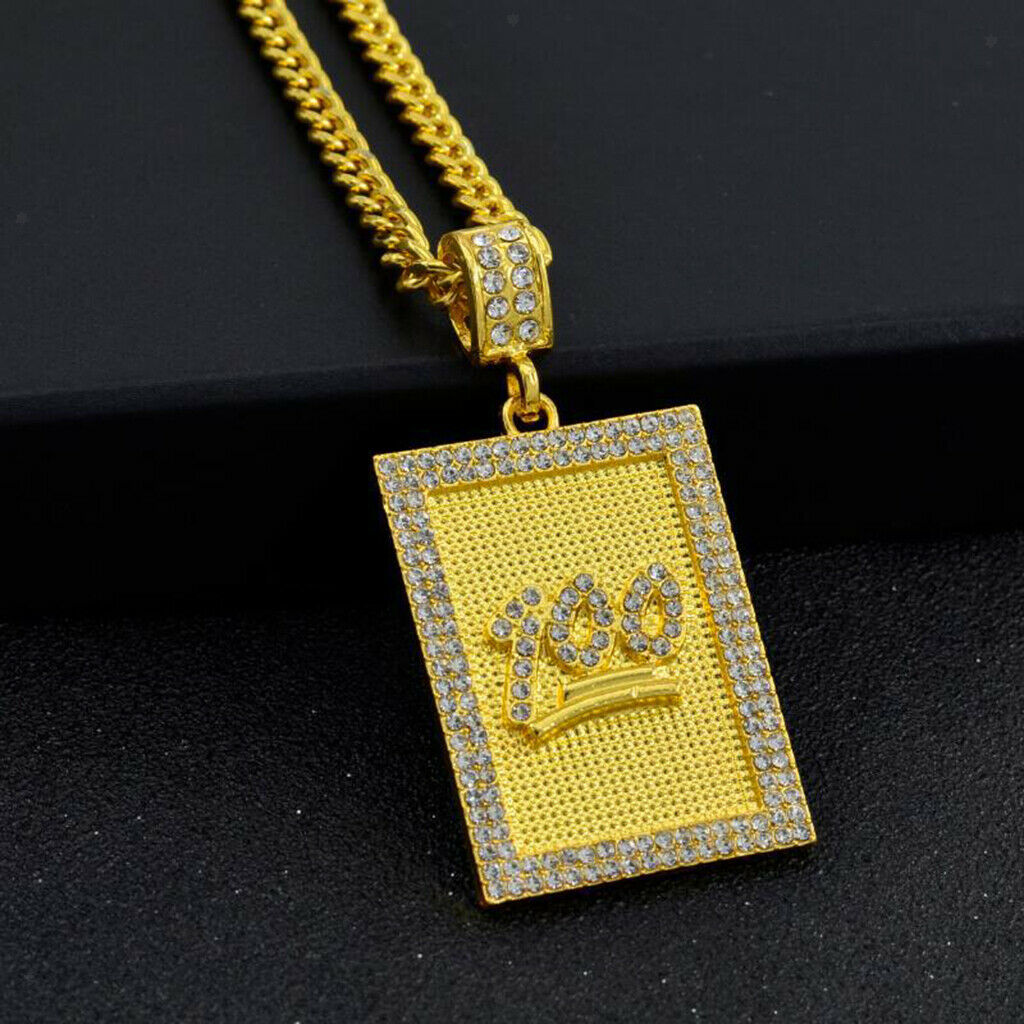 Fashion Hip Hop Score 100 Rectangle Pendant Long Chain Necklace Men Women