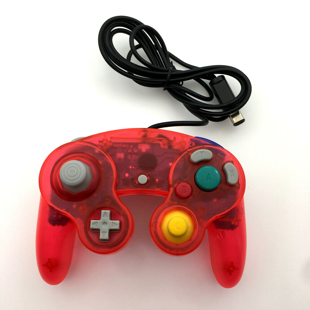 Clear Pink Wired Game GC Shock Controller For Nintendo GameCube NGC Console