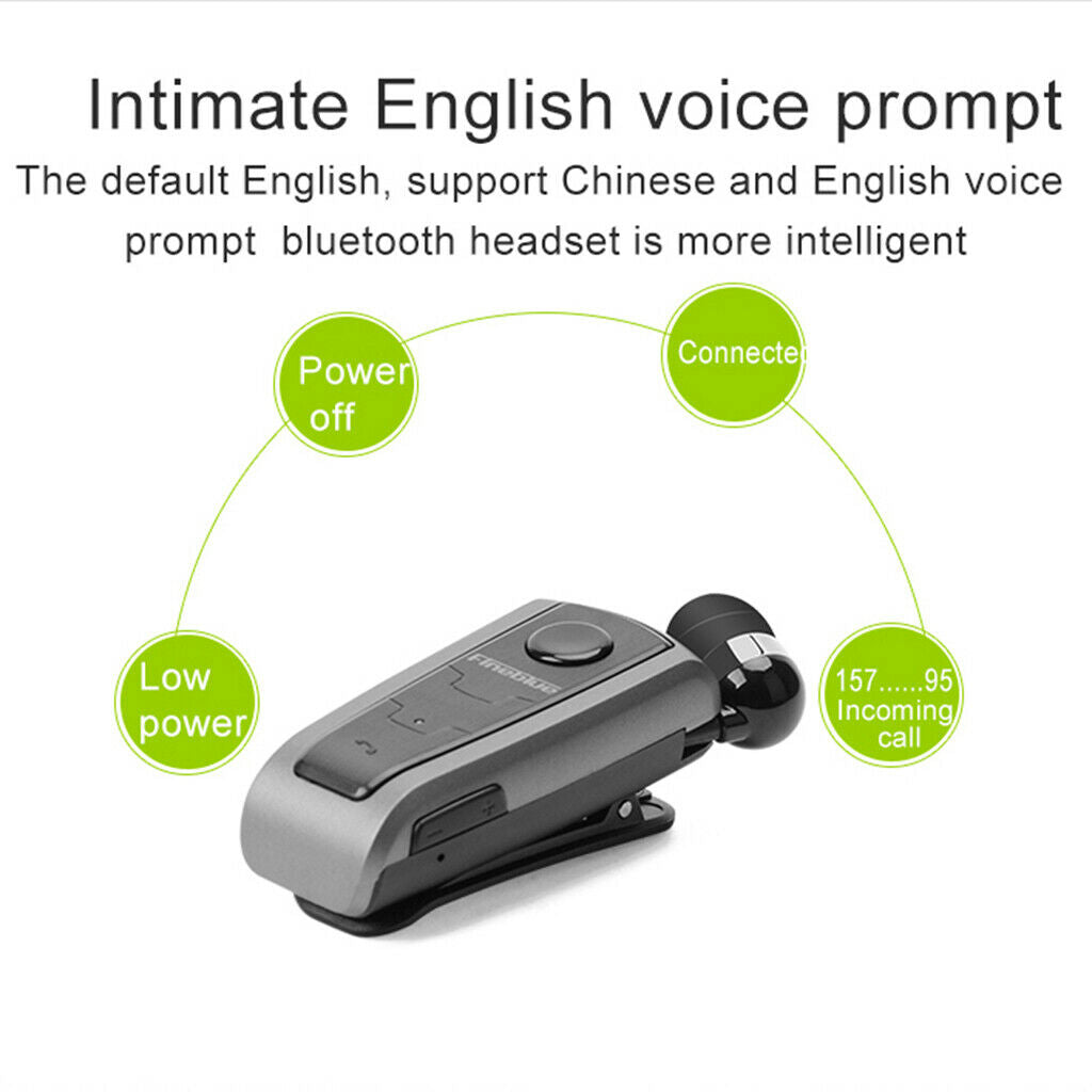 In-Ear Bluetooth Headset Collar Clip Earphone Earbud For Smartphones Black