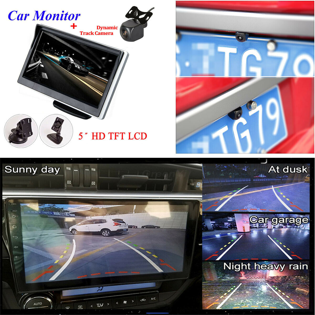 5'' Car TFT LCD High-definition Digital Display W/ 170° Dynamic Tracking Camera