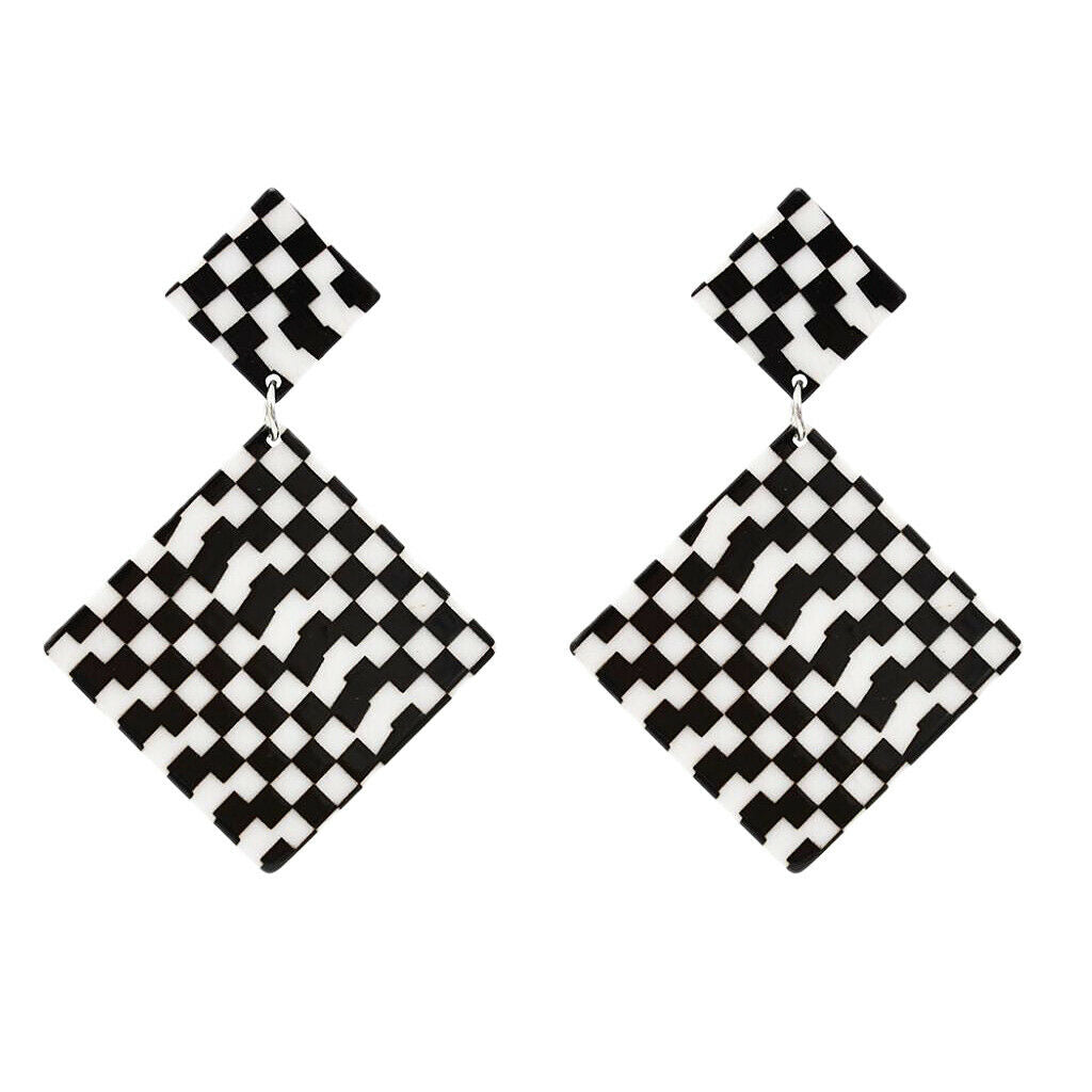 Black White Acrylic Geometric Dangle Women Hip Hop Earring Rhombus
