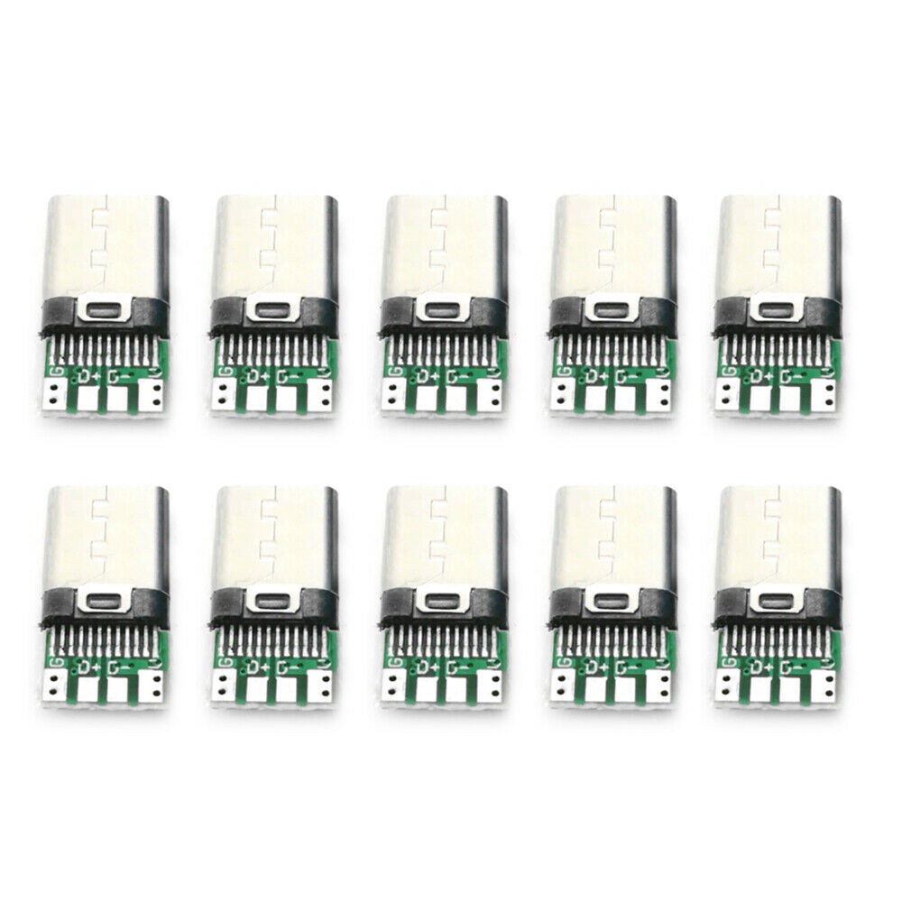 10Pcs USB2.0 TypeC 24 Pin Connector Male Socket Adapter to Solder Wire PCB Board