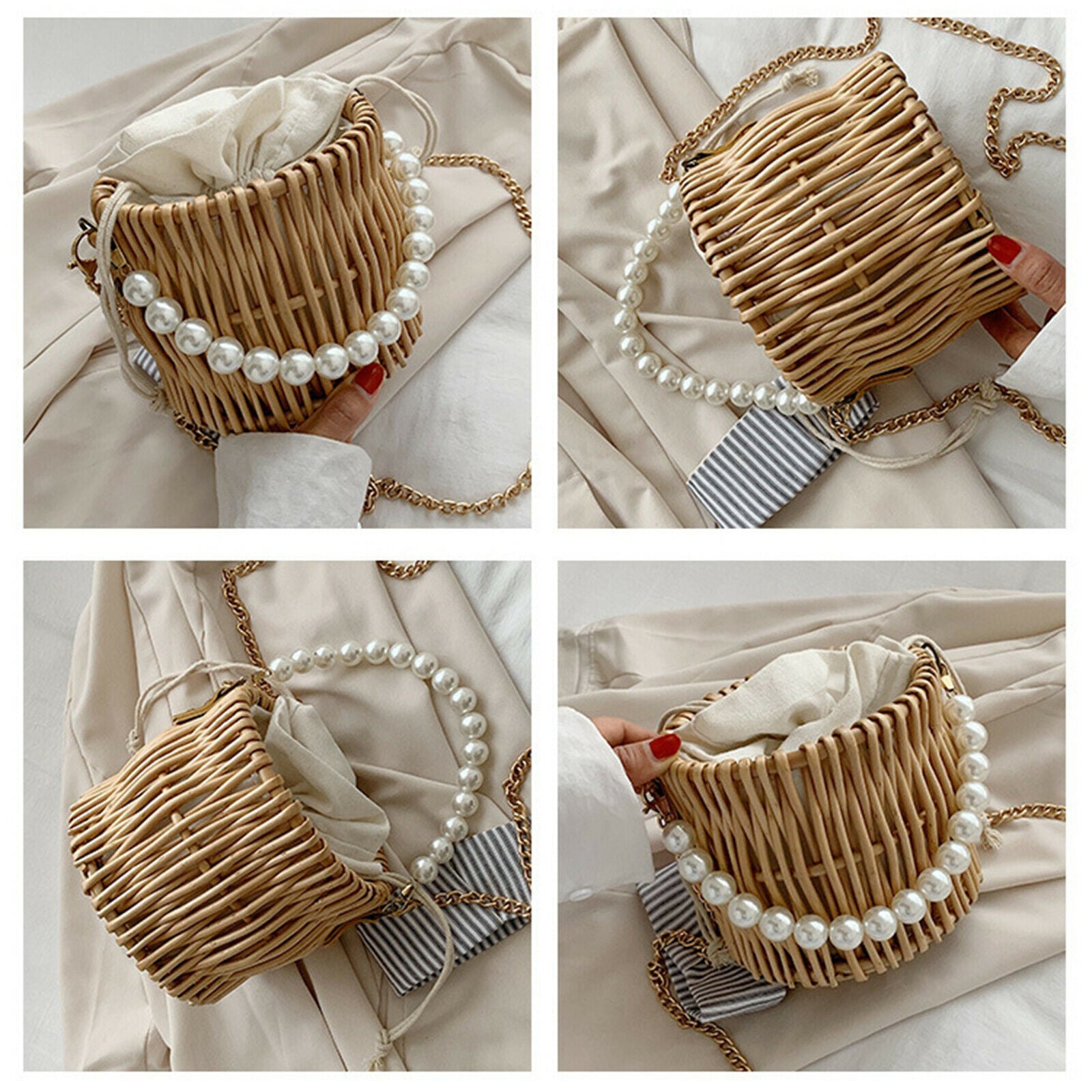 Hand Woven Rattan Straw Bag Crossbody Beach Handbag For Women Small Purse