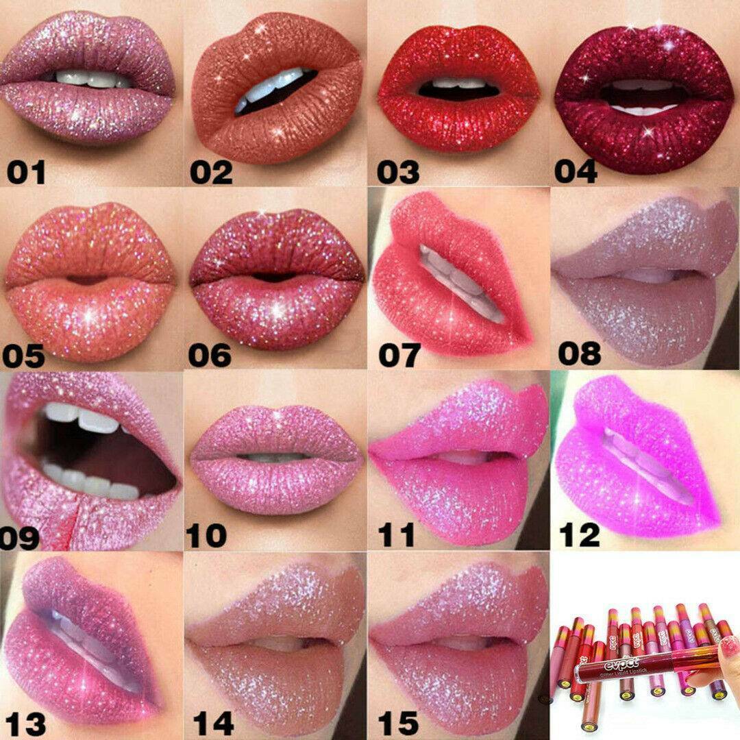 Long Lasting Lip Liquid Matte Metallic Women Glitter Lipstick Lip Gloss Makeup~