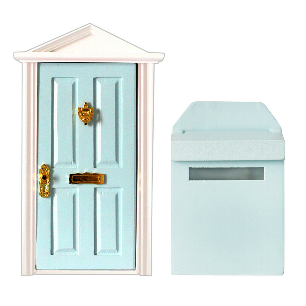 Blue Wooden Mailbox Steepletop Door with 1/12 Hardware