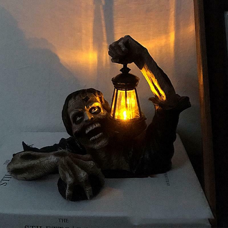 Zombie Crawling Out of Grave with Led Lantern Garden Decor Zombie Statues Horror