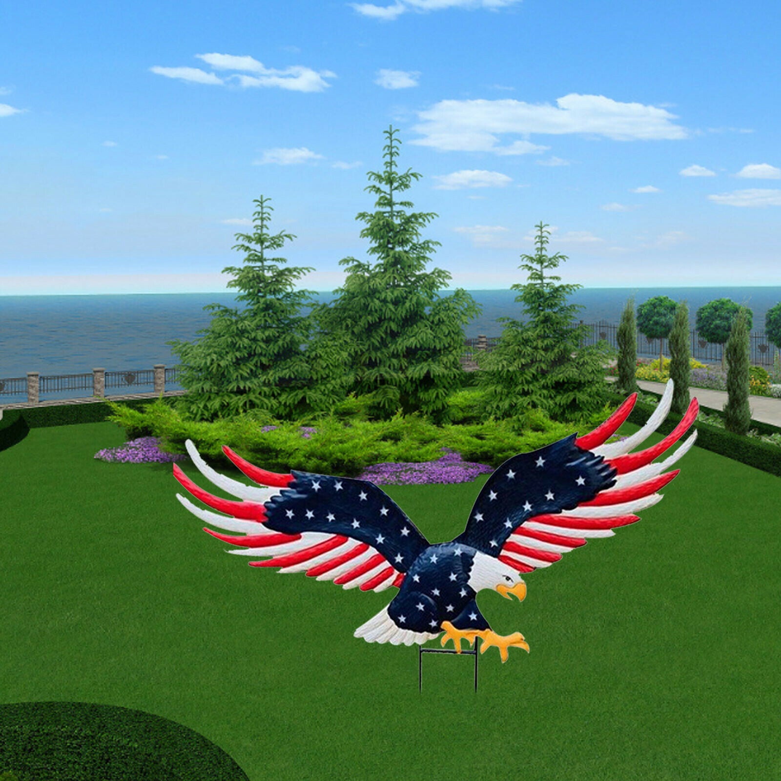 American Eagle Garden Decoration Ground Plug in Lawn Outdoor Yard Decor Crafts