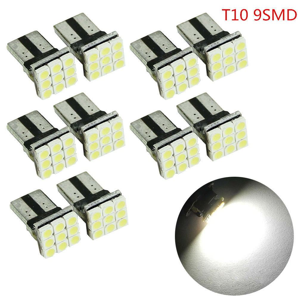 10Pcs T10 LED White 9SMD Car License Plate Light Tail Bulb 2825 192 194 168 W5W