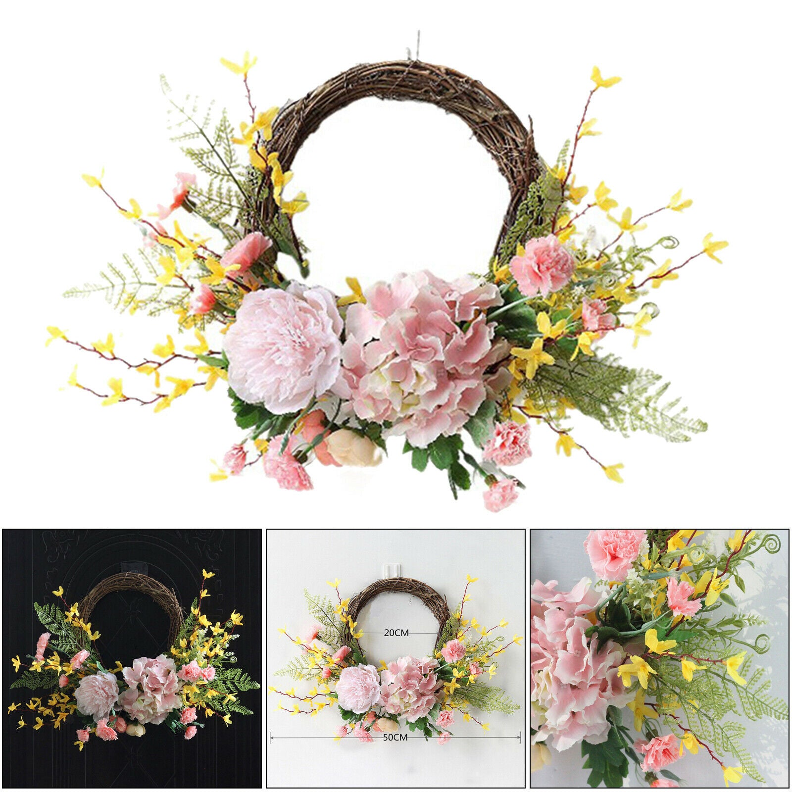 20cm Round Artificial Carnation Wreath Spring Flower Garland Wedding Decor