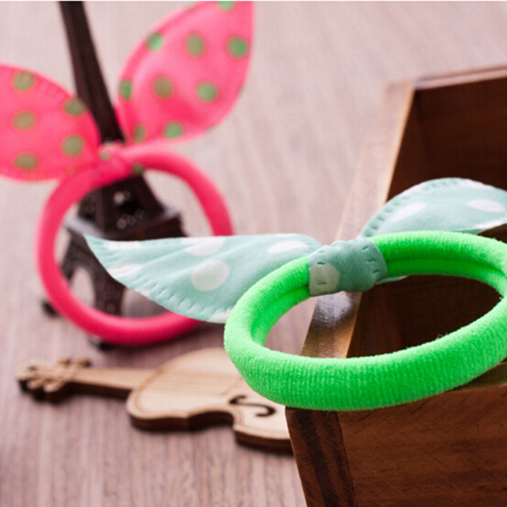 10pcs Rabbit Ears Hair Holders Hair Accessories Child Girl Rubber HairBan.l8