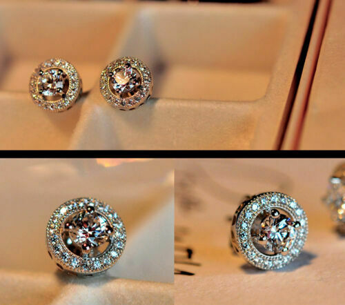 Women's Sanwood Nice Crystal Zircon Inlaid Ear Stud Platinum Plated Earrings Hot