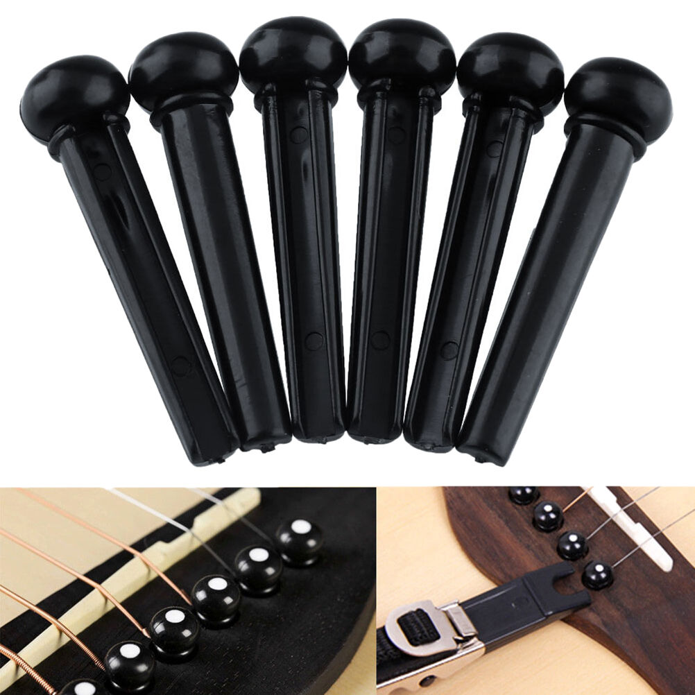 Set 6pcs Black PVC Bridge Pins with Shell Dots for Acoustic Guitar Qualit.l8