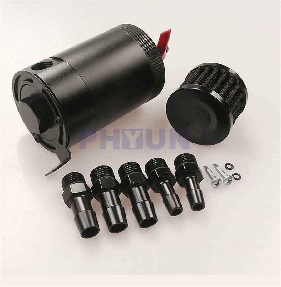 Universal 2-Port Oil Catch Can Tank Reservoir Drain Valve Breather Filter Kit