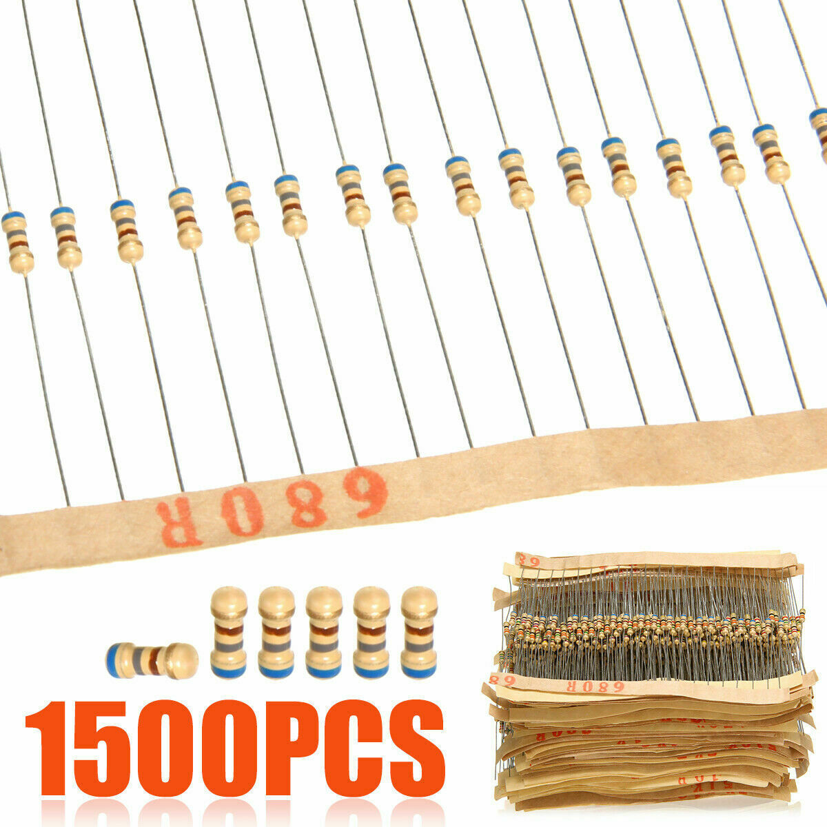 Practical 1500 PCS 75 Values Power Carbon Film Resistors Assorted Assortment Kit