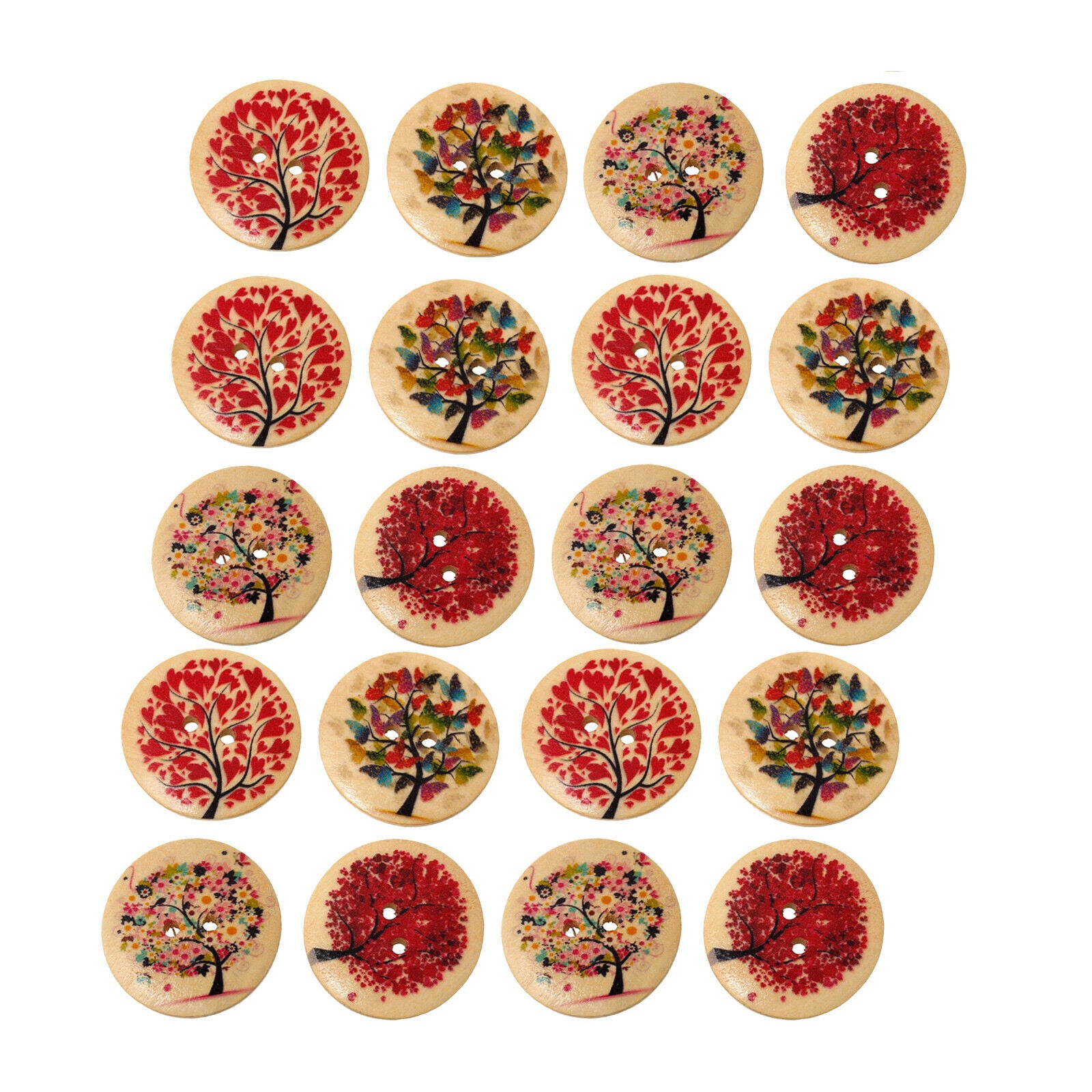 Lot 20Pcs Mixed Flat Wooden Tree Buttons Sewing Scrapbooking DIY Craft