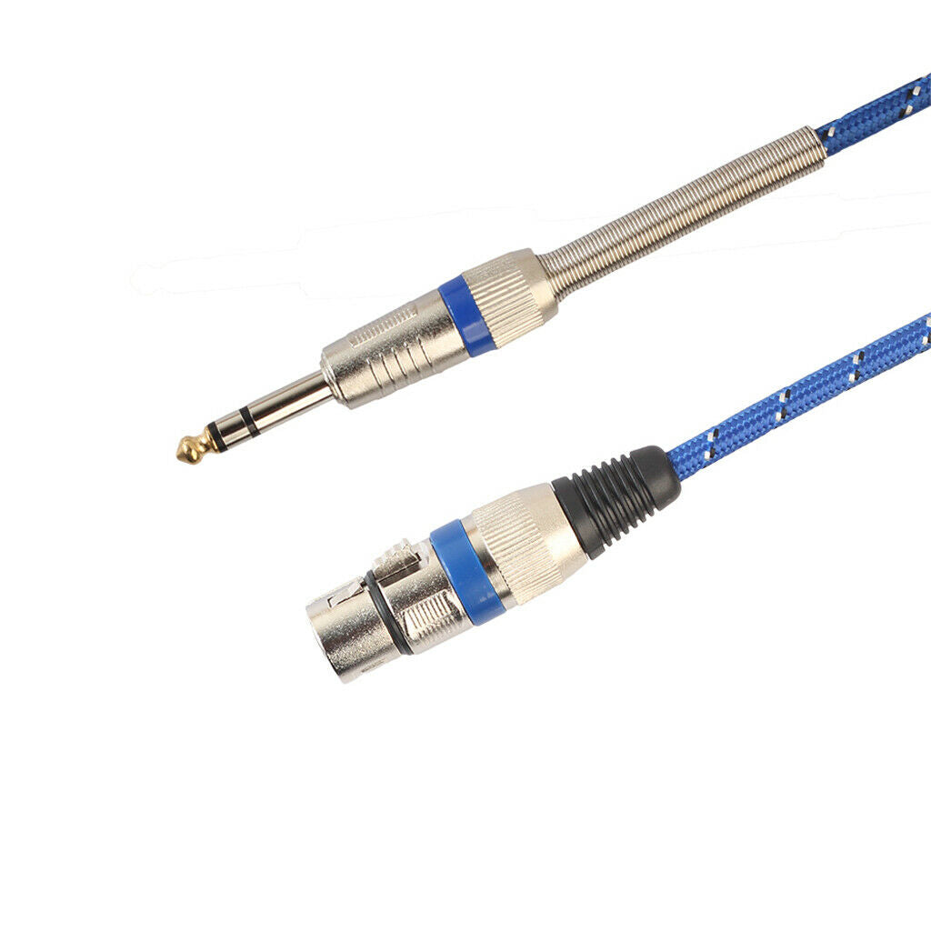 3Pin XLR Female Jack to 1/4" 6.35mm Male Plug Stereo Mic Adapter Blue 1m