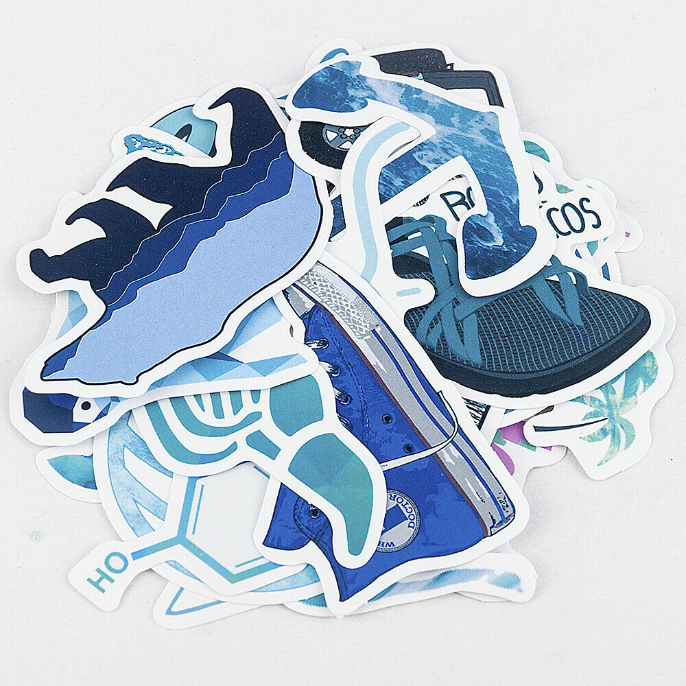 50PCS Blue Skateboard Stickers Set Waterproof Vinyl Laptop Travel Luggage Decals