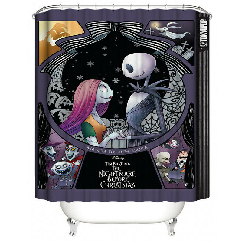 4Pcs The Nightmare Before Christmas Bathroom Rugs Toilet Mat Shower Curtain Set