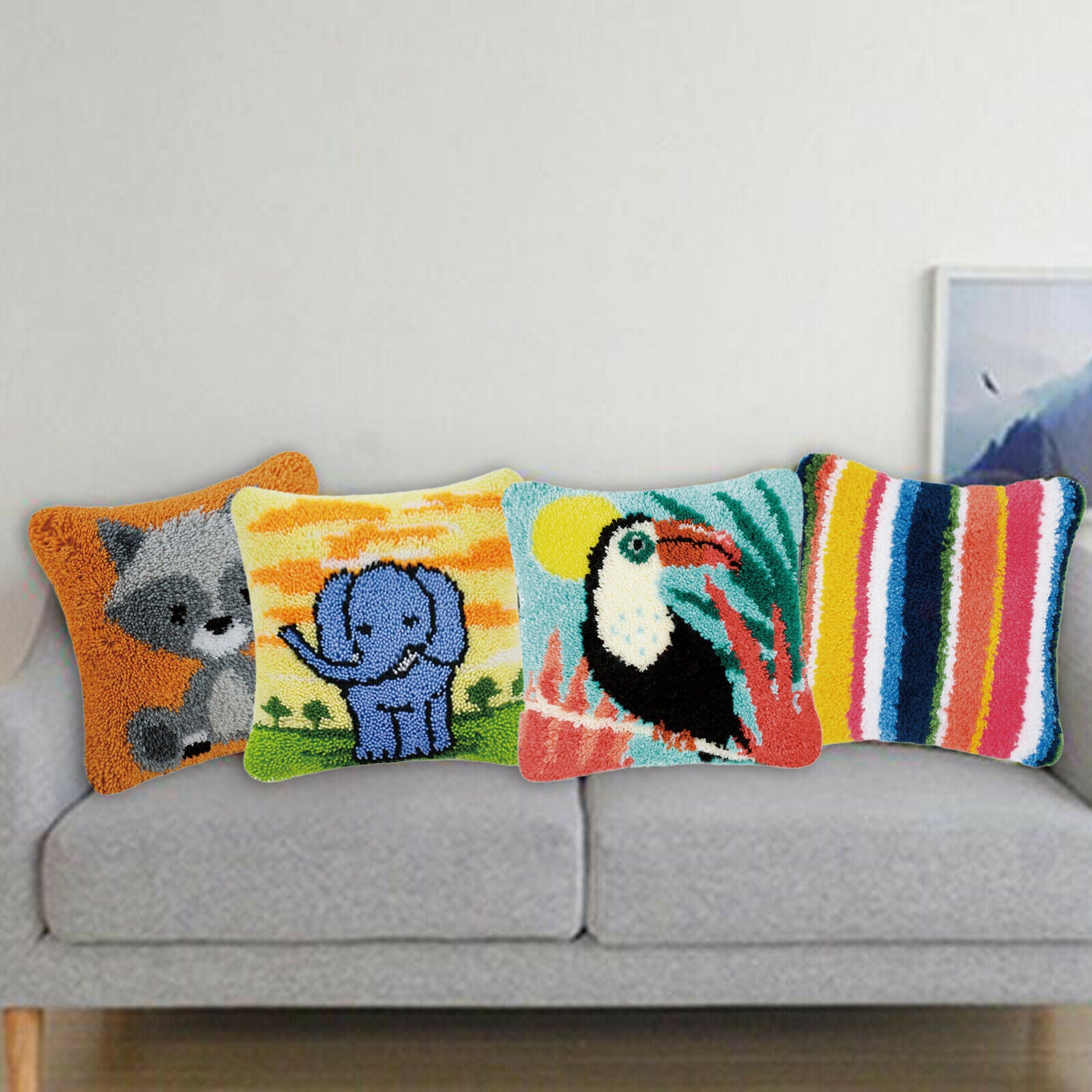 DIY Latch Hook Kit Throw Pillow Cover Craft for Embroidery Carpet Elephant
