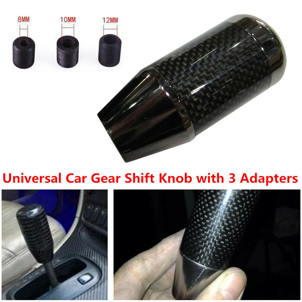 Real Carbon Fiber Car Gear Shift Knob w/ 3 Adapter Shifter Oval Type M10 M8x1.25