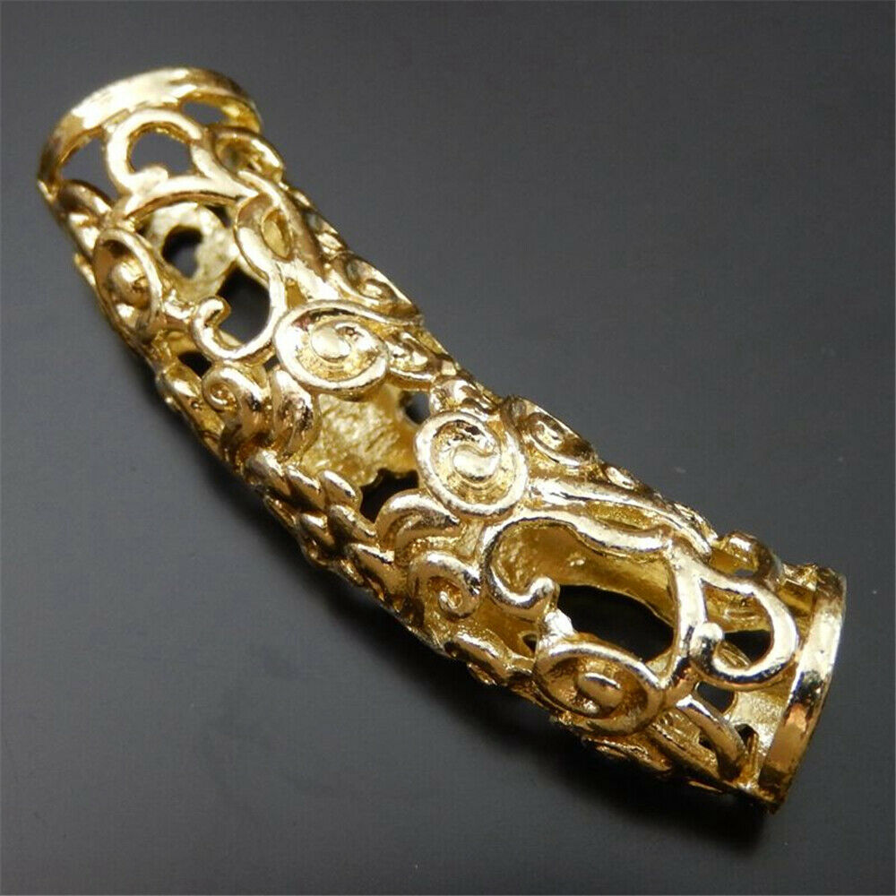 4 PCS Golden Hollow Floral Tube Bead Charm Bracelet Alloy Pendant Craft 43*10mm