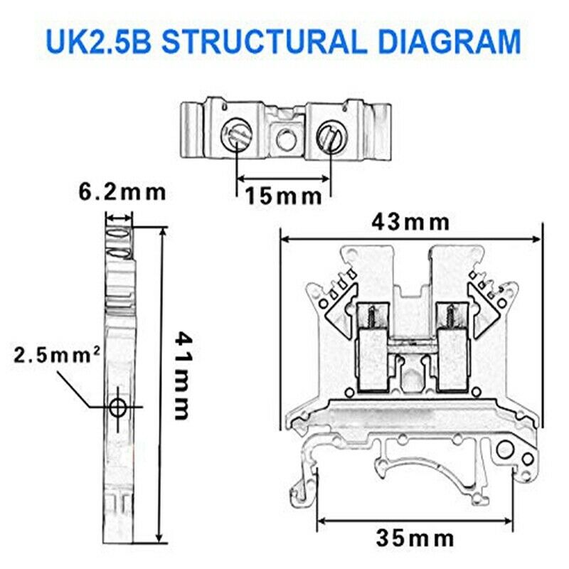 Uk2.5N-Gr Din Rail Terminal Block, Screw Clamp, 600V 20A 24-12Awg, Pack Of 100O7
