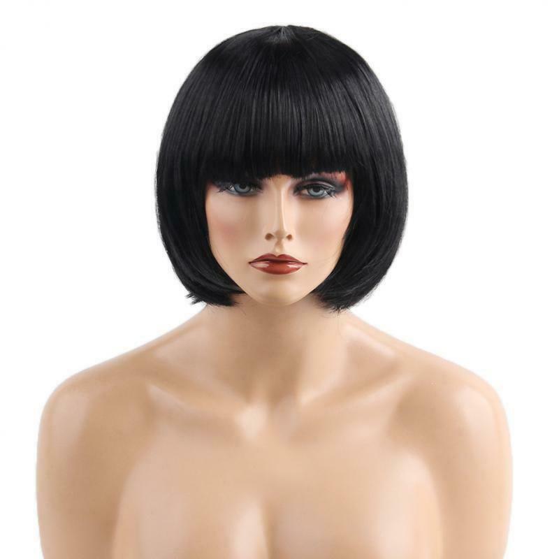 Synthetic Wigs for Women,Natural Straight Hair Black Wig with Bangs