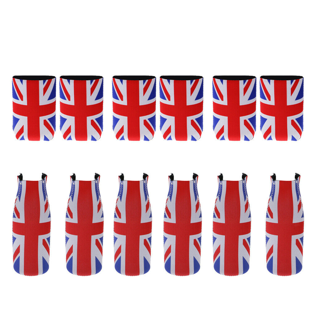 12 PCS Union Jack UK Flag Stubby Beer Can Sleeve Holder