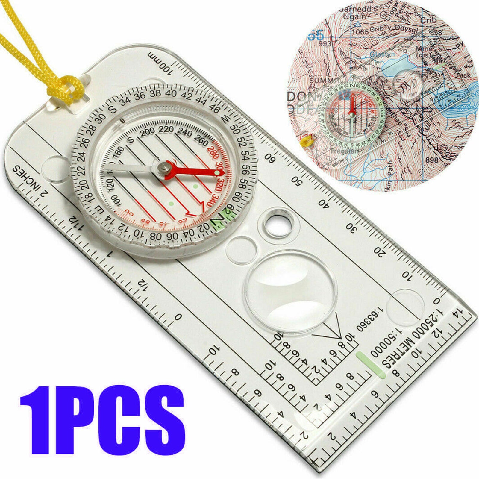 Ruler Map Scale Mirror Navigation Compass Scouts Outdoor Camping Survival Tool
