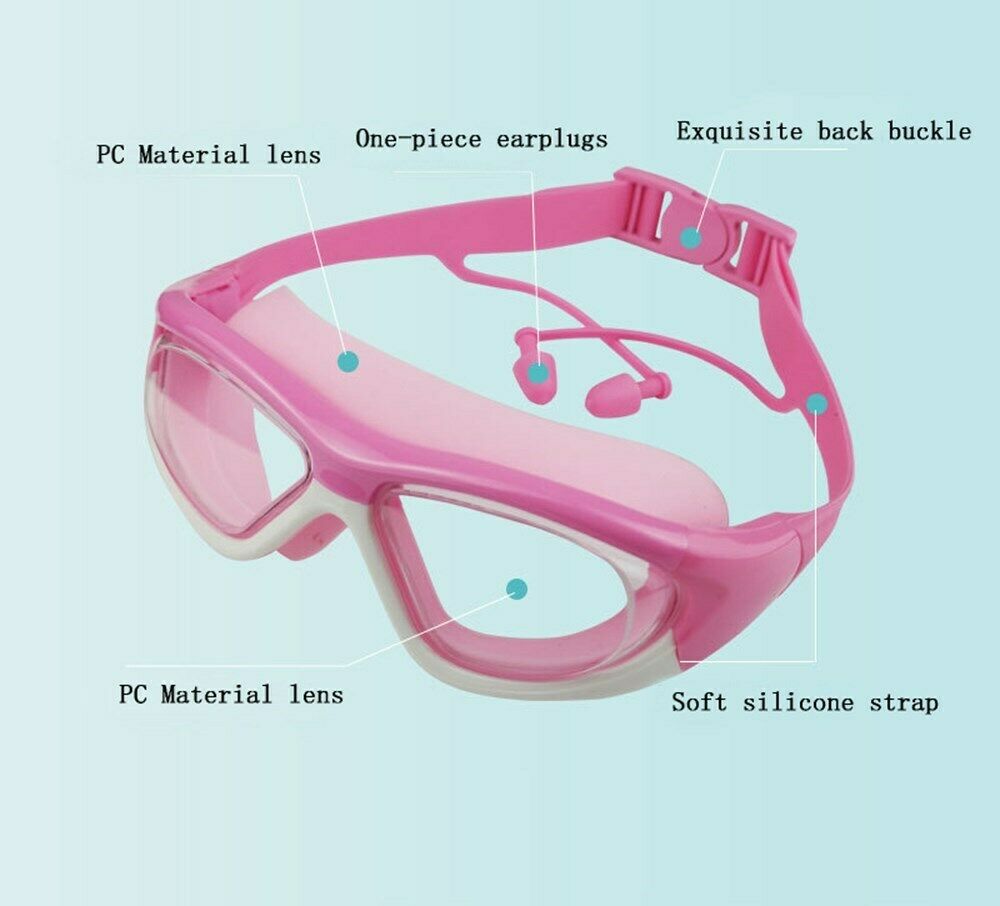 Children Swimming Goggles HD Waterproof Anti-fog Silicone Strap PC Lens Red CA