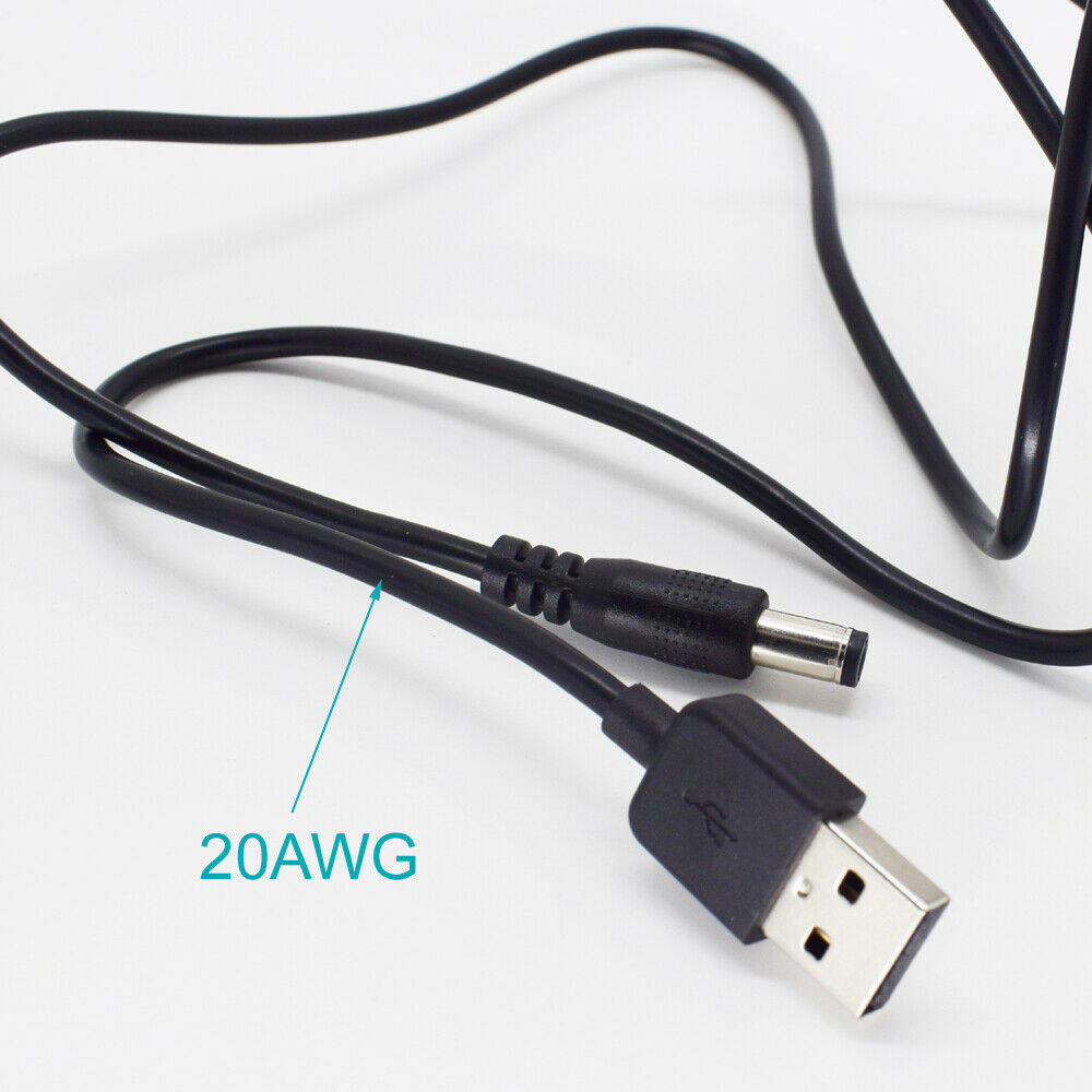 50pcs 1M/3.3FT USB 2.0 Male to 5.5x2.1mm Male 20AWG DC Power Charger Cable