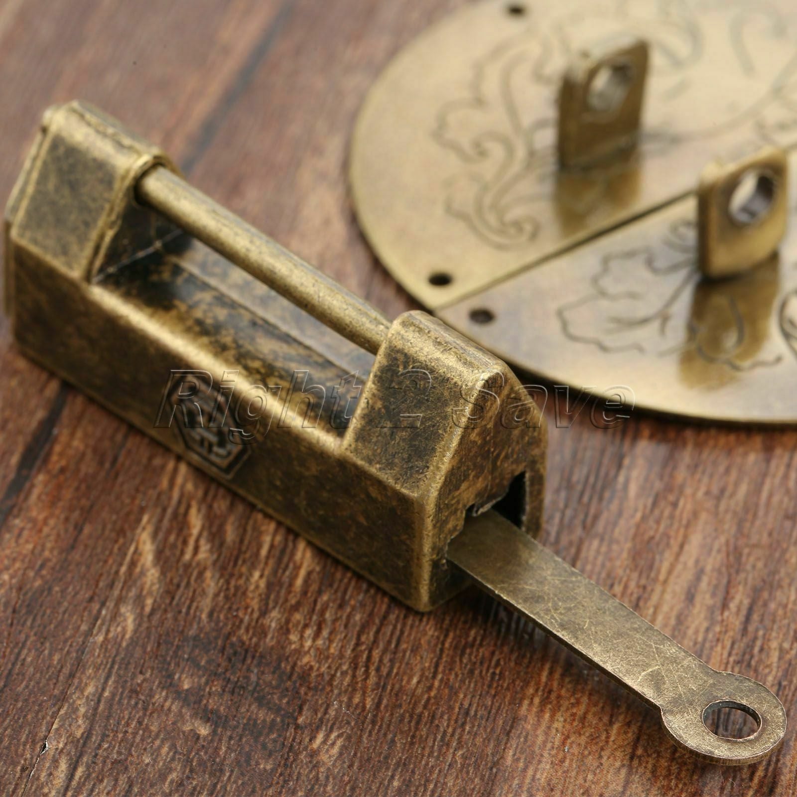 Chinese Old Jewelry Box Latch Catch Hasp & Padlock Set Chest Cabinet Hardware