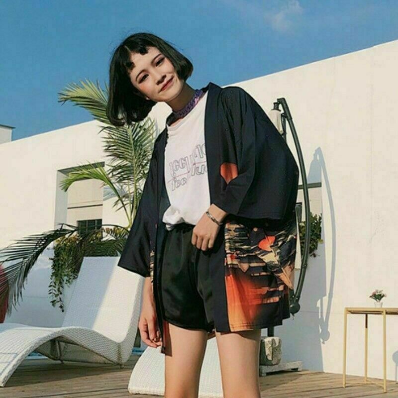 Women Retro Kimono Cardigan Jacket Coat Yukata Haori Harajuku Japanese