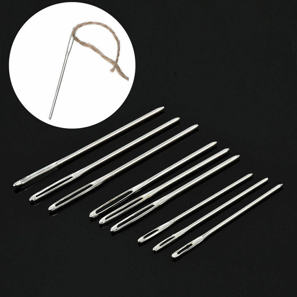 9 Pieces Blunt Needles Steel Large-eye Yarn Knitting Sewing Needles Kit 3 Size