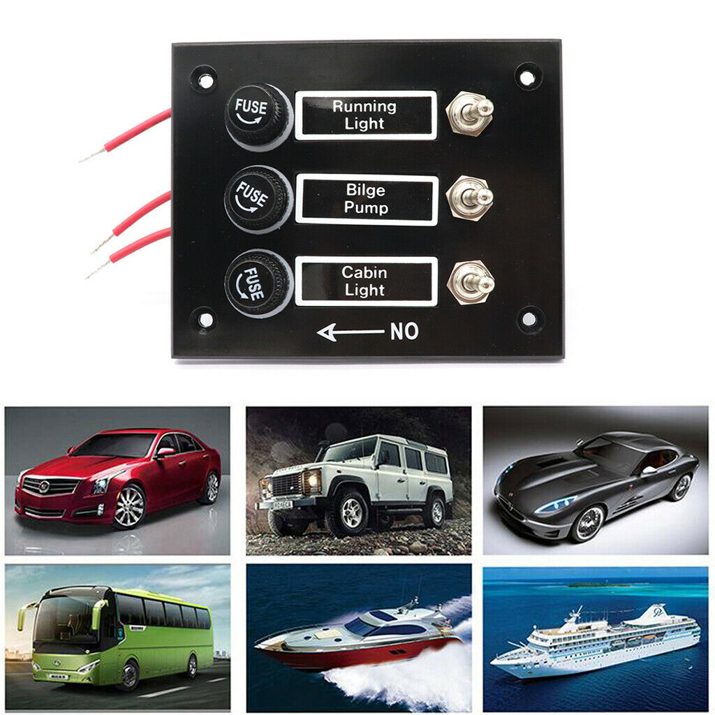 3 Gang 5A Fuse Marine Boat RV Switch Panel 12 Volt New Toggle Switch Panel