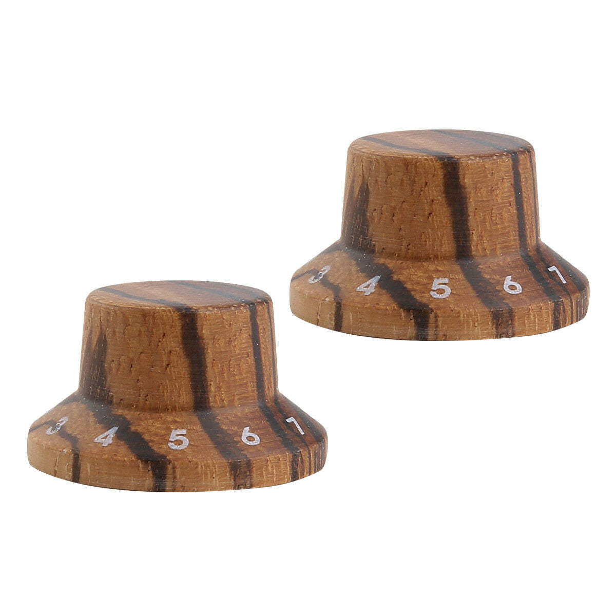 2x Zebra Wood Strat Style Bell Knobs Guitar Bass Top Hat Knob 1-10