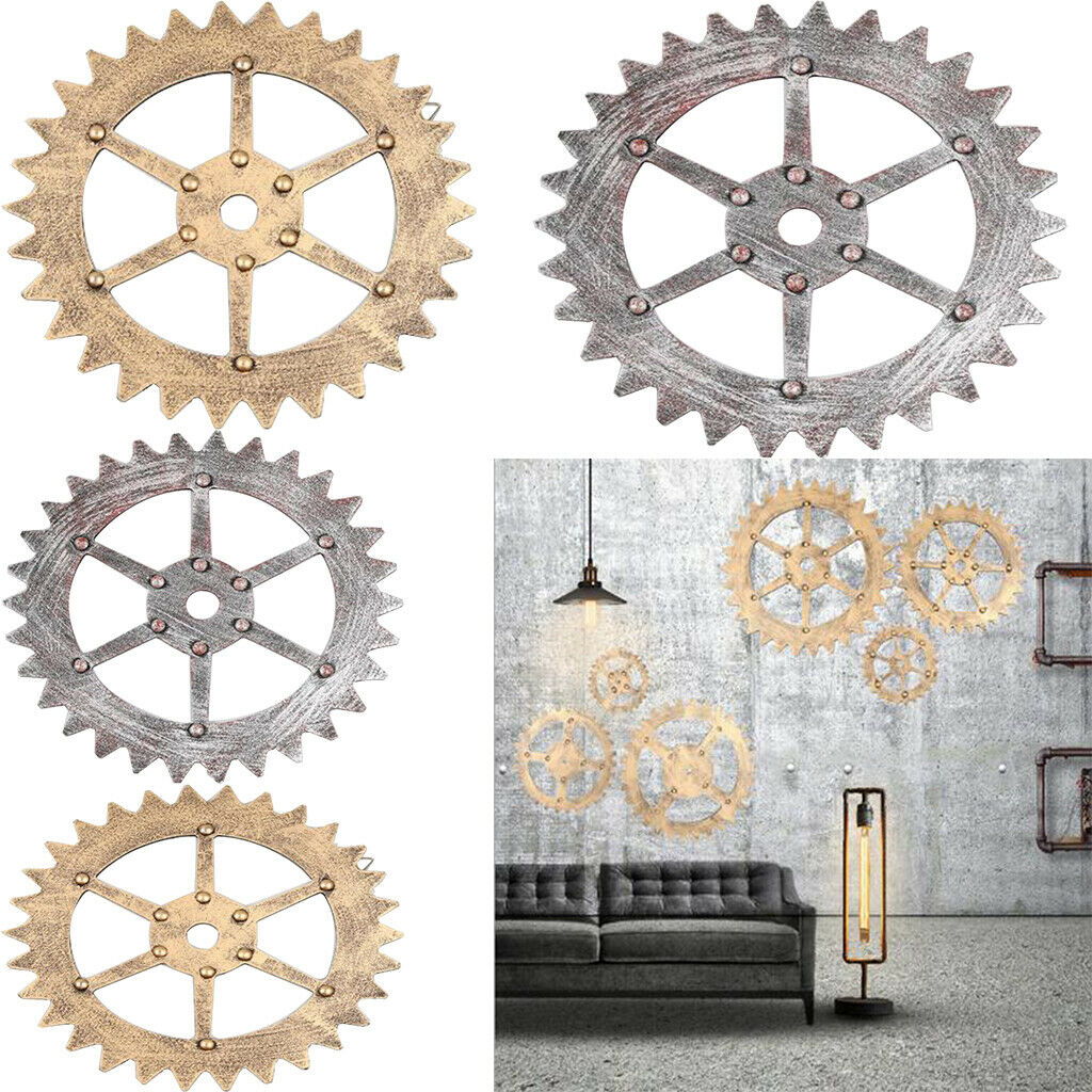 2Pcs Golden Wheel Gear Wall Signs Wooden Art Wall Hanging Home Decor Diameter