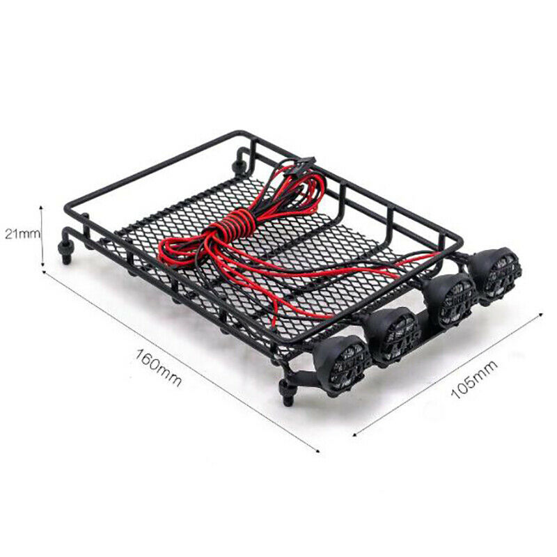 Metal Roof Rack with 4 LED lights for 1:10 RC Rock Crawler SCX10II 90046 900I7