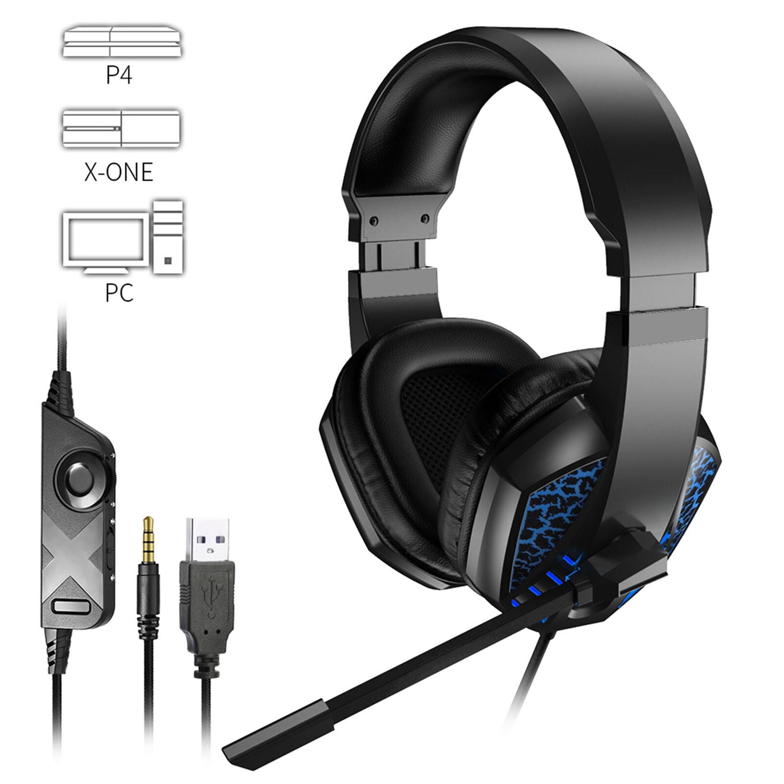 LED Gaming Headset Headphone Noise Reduction Mic Surround Sound for PS4/Xbox one